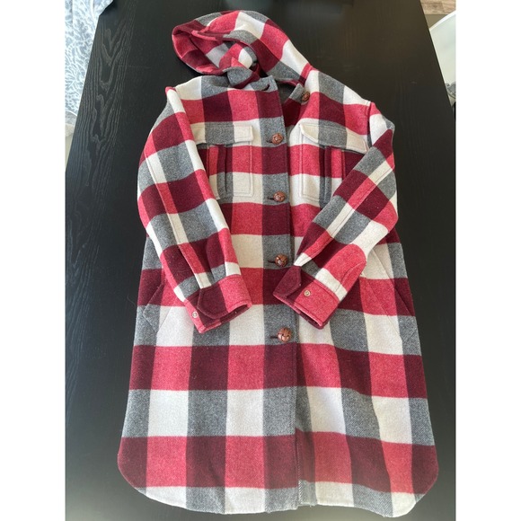 rag & bone Jackets & Blazers - Rag & Bone Red Buffalo Plaid Hooded Shacket Long Shirt Jacket Coat Womens Medium